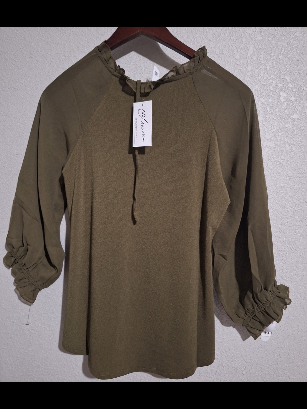 NY Collection Olive Ruffle Tie Neck Blouse